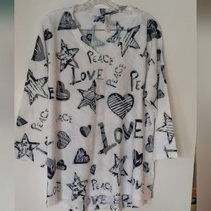 Women's XL wearable Pop Art graffiti abstract 3/4 sleeve burnout V ne…